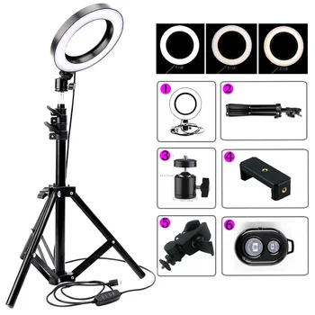 

16cm LED Ring Light Photographic Selfie Ring Lighting 6 inch with Tripod Stand Fill Lamp for Phone Youtube Makeup Video Studio