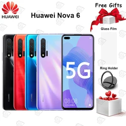 Oringal Huawei Nova 6 5G мобильный телефон 6,57 дюймов 8 ГБ ОЗУ 128 Гб ПЗУ Kirin 990 Восьмиядерный Android 10 40MP AI камеры смартфон