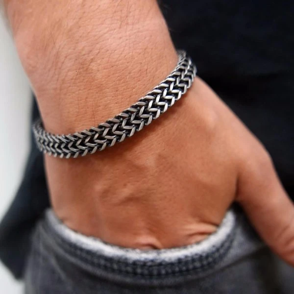 Vnox Vintage Cool Double Curb Chain Bracelets for Men Stainless Steel Punk Cubic Chain Male Pulseira