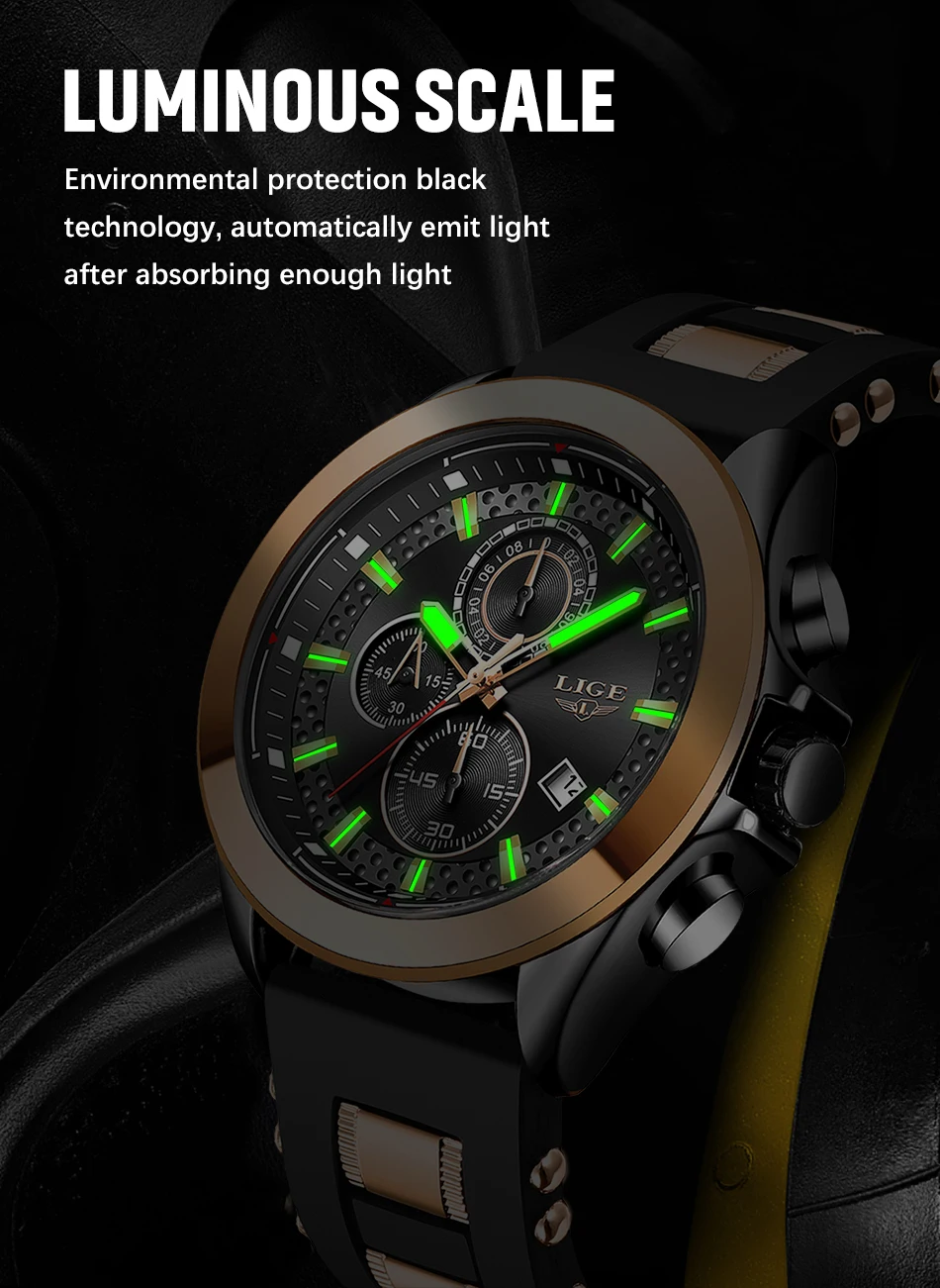 LIGE Sports Mens Watch Top Brand Luxury Waterproof Quartz Wristwatch Military Chronograph Watches for Men Date Clock Watch Man