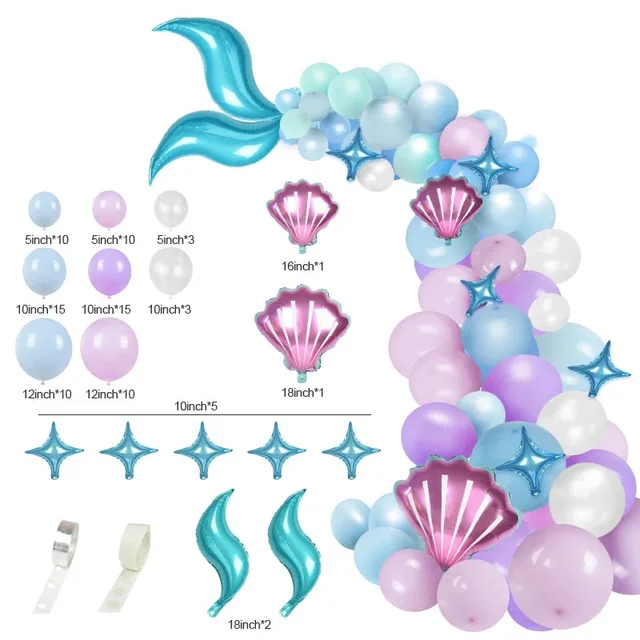 87pcs Mermaid Tail Balloon Garland Arch Mermaid Theme Birthday Party Decorations Supplies Under the Sea Little Mermaid Balloons 87pcs set