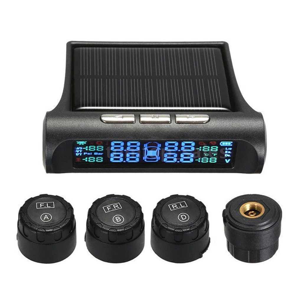 В режиме реального времени солнечной энергии автомобиля беспроводной TPMS ЖК-дисплей датчик давления в шинах системы+ 4 внешних датчика s