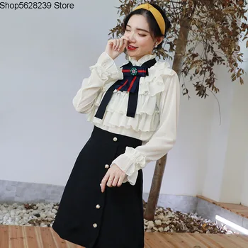 

Very Fairy Of Top Zaonaza Bow Lotus Leaf Edge Princess Sleeve Chiffon Foreign Style Shirt