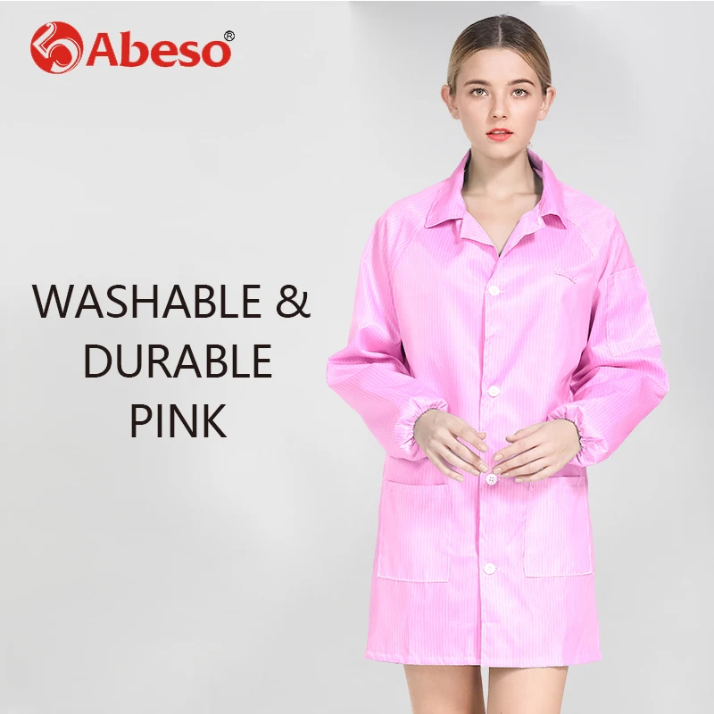 

Abeso Dustproof Protective Clothes ESD Workwear For Cleanroom Chemical Electronics Working Garment Uniforms Unisex Pink A7250