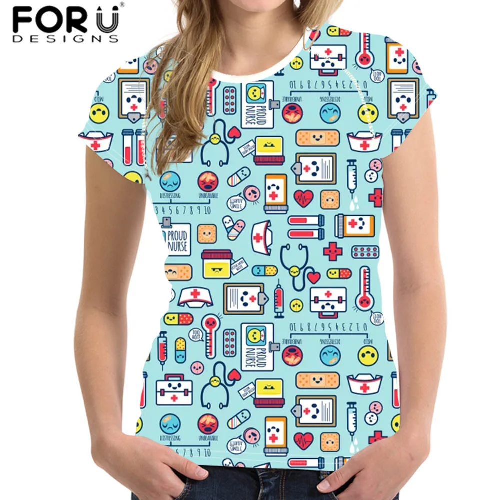 FORUDESIGNS, женская летняя забавная футболка, дизайнерская, милая, для стоматолога, медсестры, 3D принт, для девушек, короткий рукав, одежда, camisa feminina
