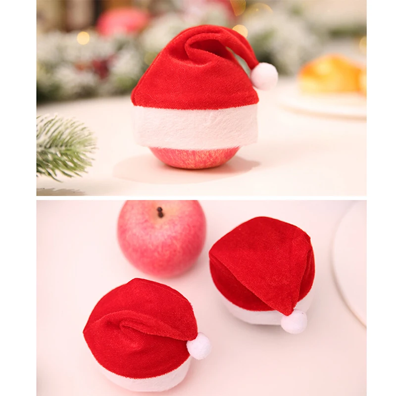 

1pc Christmas Eve for Apple Hats Red Cap Hat For Home Banquet Drink Bottle Decoration Party Decor Xmas Decoration