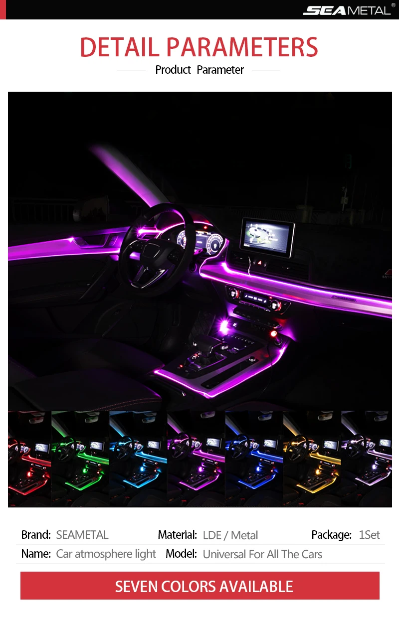 Гибкая RGB Авто атмосферная лампа приложение/управление музыкой интерьер автомобиля окружающий светильник декоративная приборная панель двери волоконно-оптический ремешок светильник s