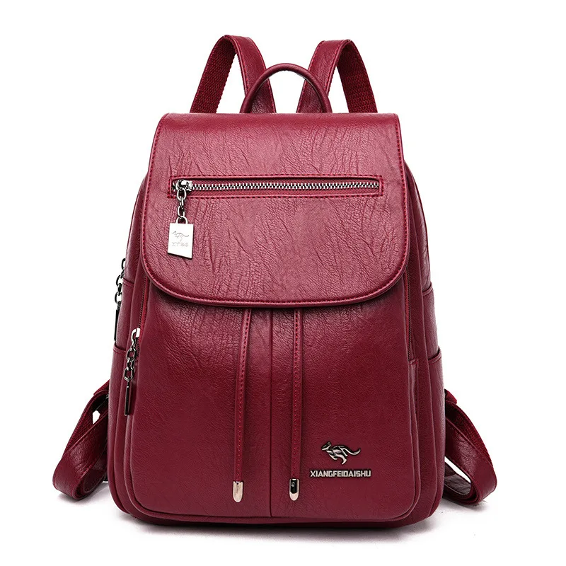 Высококачественный Женский рюкзак из мягкой кожи, модные простые школьные сумки для девочек-подростков, водонепроницаемые дорожные Рюкзаки большой емкости - Цвет: Red
