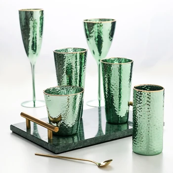 

Scandinavian Luxury Green wine glass Champagne Glasses Goblet Mug Tea Cup Milk Lemon Water Cups kitchen dining bar Drinkware