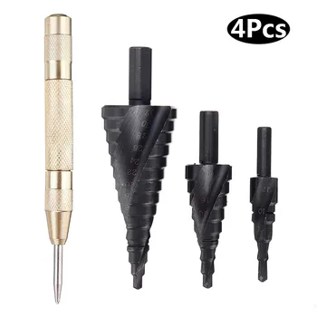 

4PCS 4-32MM HSS Cobalt Step Drill Bit Set Nitrogen High Speed Steel Spiral For Metal Cone Triangle Shank Hole Cutter Step Drill
