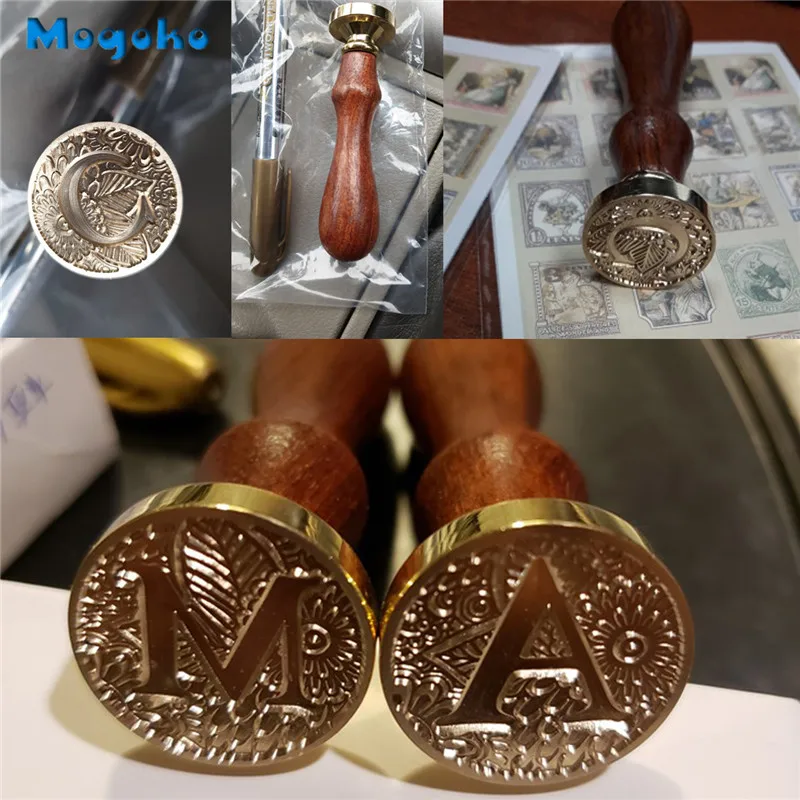 Mogoko 뜨거운 식물 시리즈 왁스 인감 스탬프 레트로 우드 클래식 씰링 왁스 스탬프 병 카드 봉투 장식 26 글자 A-Z 알파벳