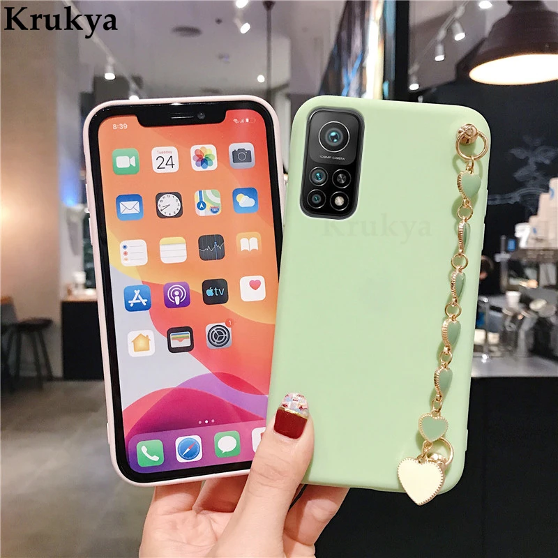 Silicone Bracelet Phone Case For Xiaomi Mi 10T Pro 11 Lite Ultra Poco F3 X3 nfc M3 C2 X2 Note 10 CC9E Heart Wrist Chain Cover | Мобильные