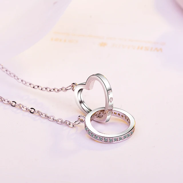 925 Sterling Silver Heart And Circle Interlock Pendant Necklace Colar de Prata for Girlfriend Valentine's Day Gift Fine Jewelry 5