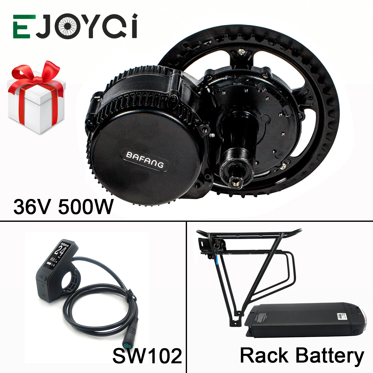 

EJOYQI Bafang 8FUN 36V500W BBS01 MMG340 36V 16Ah Rack Battery Mid Drive Motor Ebike Conversion Kit Light