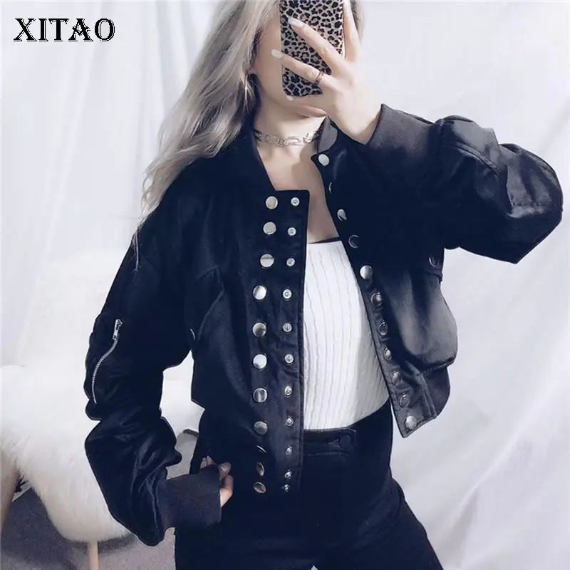 

XITAO Tide Individuality Single Breasted Jacket Fashion Wild Elegant Women 2019 Autumn New Pocket Zipper Black Tops WQR1503