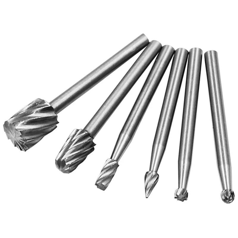 6PCS Rotary File Cutter HSS Dremel Milling Rotating Burrs Grinding Head Wood Carving Knife Cutter Tools Engraving Accessories