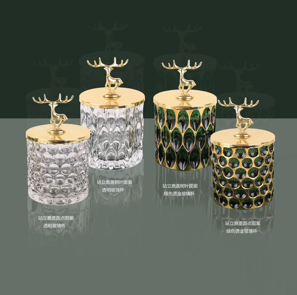 Nordic Glass Storage Jar With Lid Gold Diamond Spices Candy Jewelry Coffee Can Kitchen Organizer 1 – Pcs