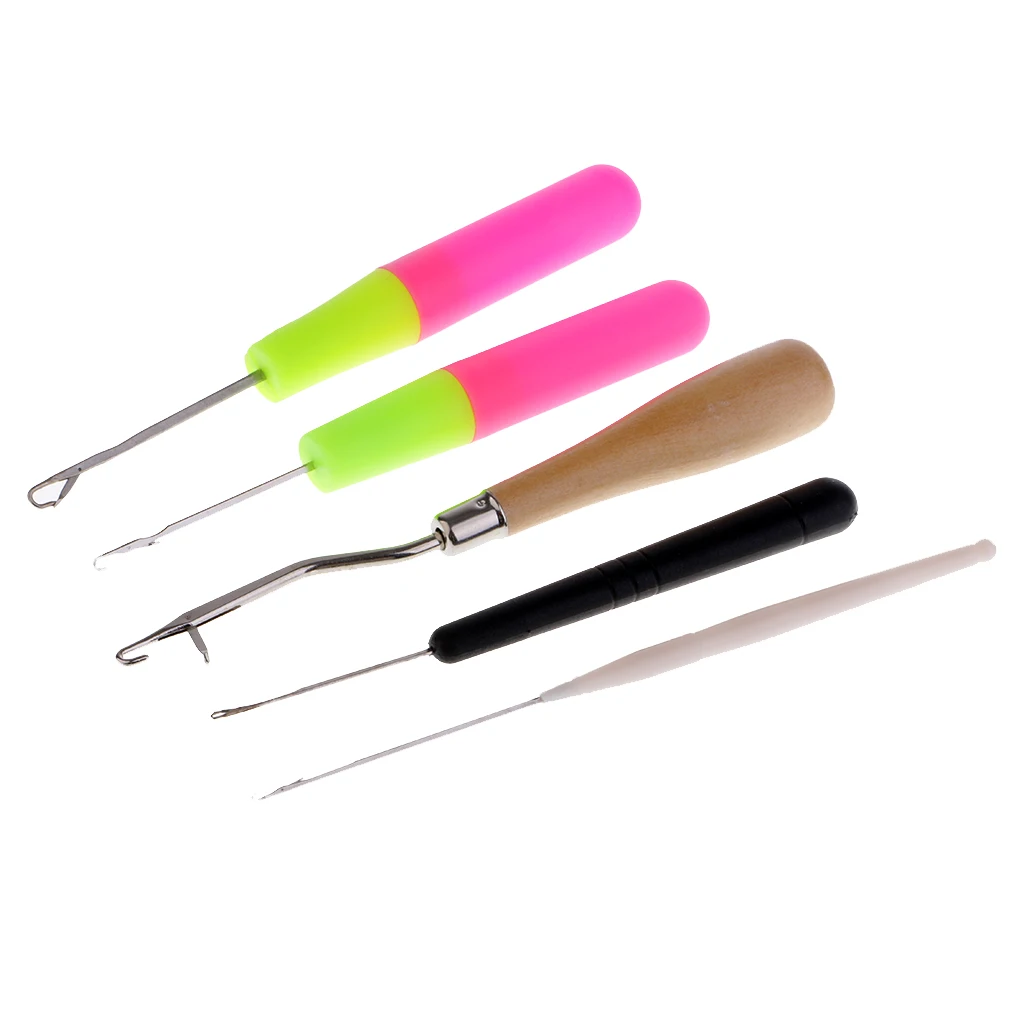 5pcs/Set Crochet Latch Hook Lock Needles For Micro Braid Needle Dread Lock Hair Weaving Crochet Needles Dreading Hooks Tool