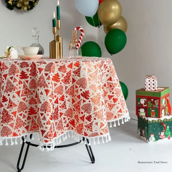 

Fabric Tablecloth Light Luxury Round Table Meal Cotton Linen Tablecloths Christmas Decor Waterproof European Style Tablecloth