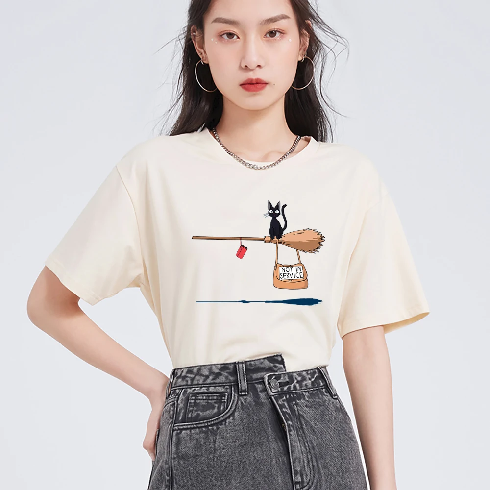 Cute Cat Not In Service Comics Printing Women Soft Cartoons Soft Tshirt Fashion Crewneck Tshirts Vintage Loose T Shirts Couple long sleeve t shirts