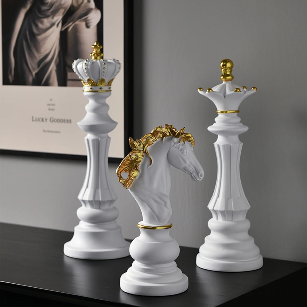Chess Piece Statues-Black-King & Queen-Over 11" Tall-Home Decor Art Contemporary 