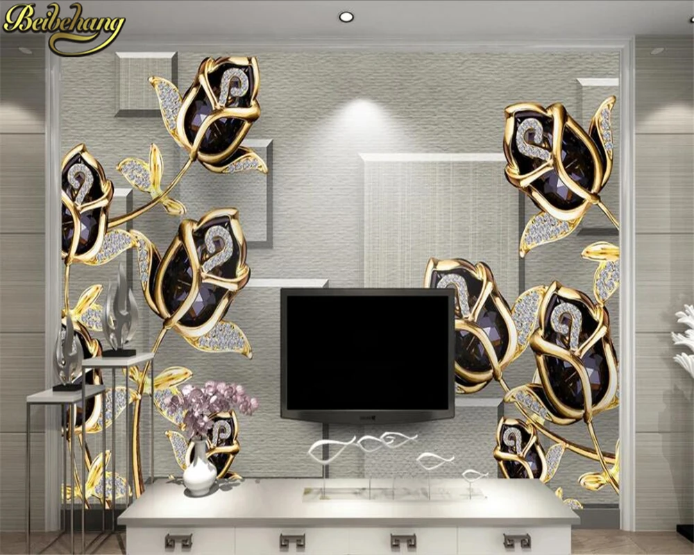 Beibehang 3d papel де parede Фреска люксо трехмерный jóias em relevo 3D tulipa ТВ fundo parede papel де parede обои