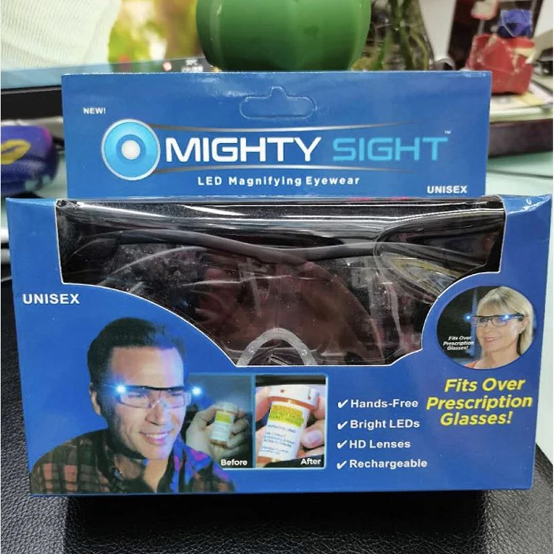 

1.6x magnification Mighty sight LED light glasses suitable for reading presbyopia magnifier LED luminous Eyewear Glasses