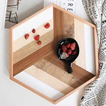 

In Stock Hexagon Serving Plate Wooden Handmade Tray Container Fruit Dessert Breakfast Picnic Tray For Parties Home Decorations
