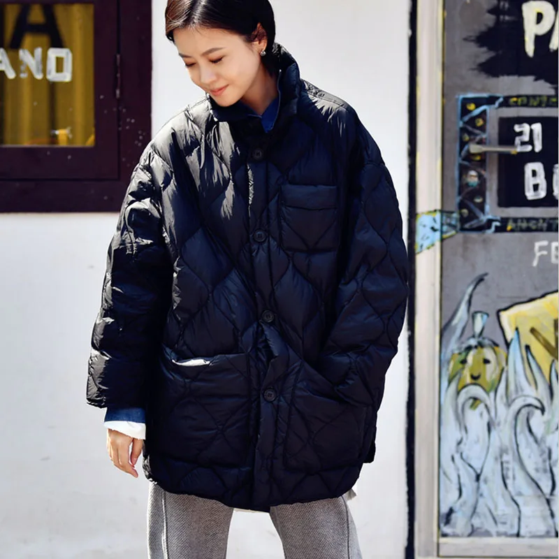 Casual Female Down coat Shirt Warm Autumn Winter Lightweight Single breasted Turn down collar Women Jacket 2023 New INKEO 1O259