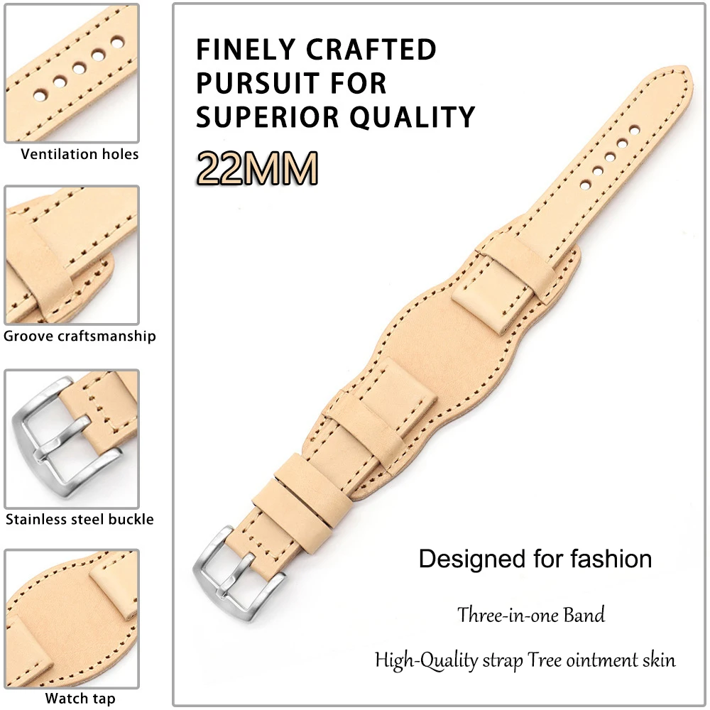 

Vegetable tanned original color, Tree ointment skin, 22mm unique design three-in-one band for Samsung watch ,for Xiaomi watch