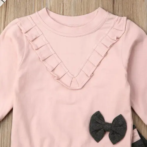 0-4T комплект одежды для маленьких девочек; милая рубашка для маленьких девочек; топ+ длинные штаны; комплект одежды