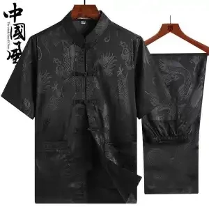 

Костюм Тан в китайском стиле летнего размера, повседневные мужские брюки из вискозы с коротким рукавом, комплект из двух предметов