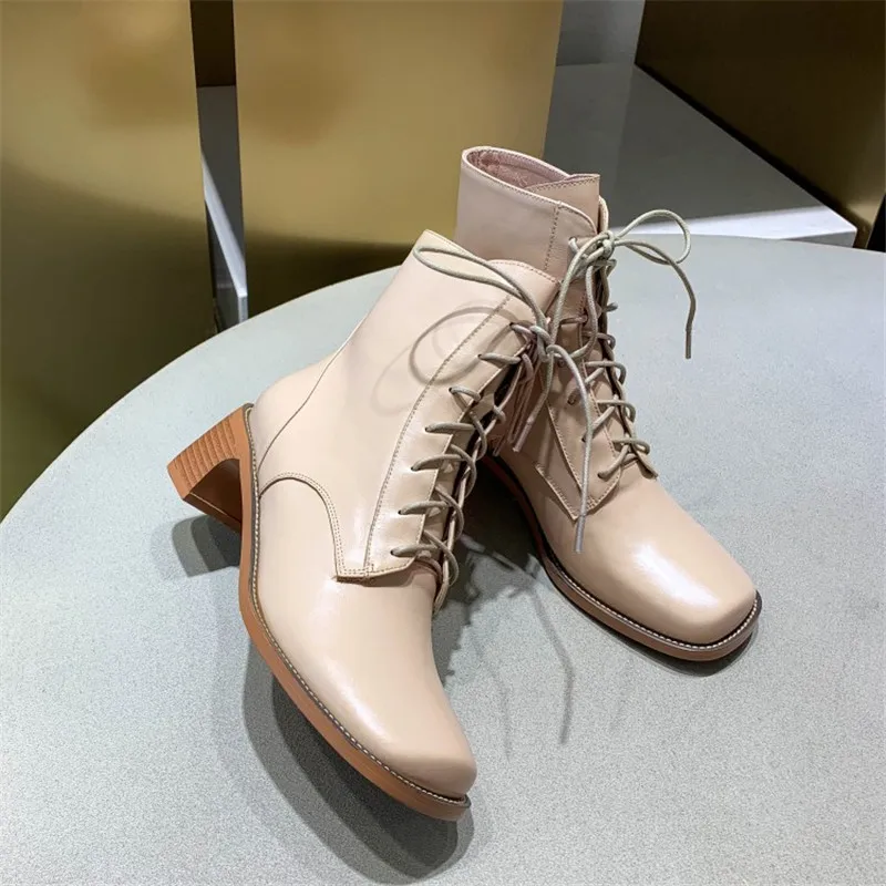 Zapatos De Mujer bottes femme; ботинки на среднем каблуке с квадратным носком; Calzado Mujer; женская обувь с перекрестной шнуровкой; осенние ботинки в стиле ретро