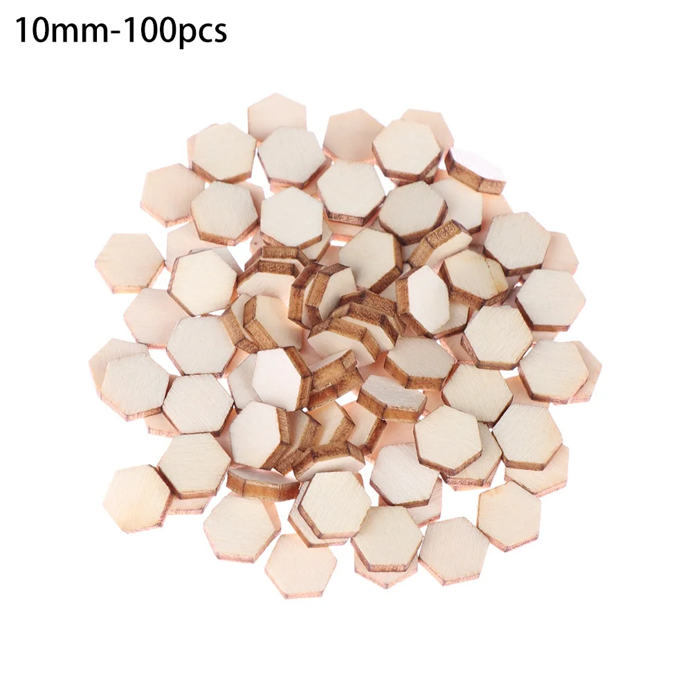 10mm-100pcs 50/100 шт. Новая мода шестиугольная Форма Дерево DIY лазерная резка украшение крафт Свадебный декор украшения деревянные поделки декор - Цвет: 10mm-100pcs