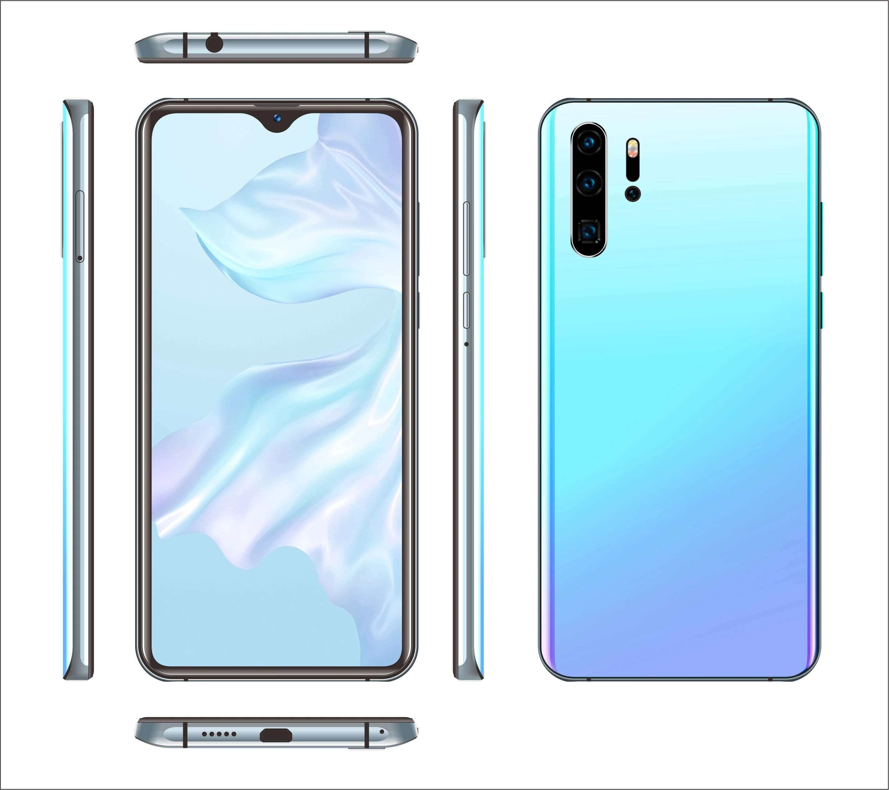 SKY BLUE Глобальная версия Android смартфон 6,3 дюймов мобильный телефон с двумя sim-камерами мобильный телефон 3g 4G мобильный смартфон разблокировка лица сотовый телефон - Цвет: SKY BLUE