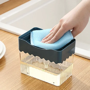 

1pcs New 2-in-1 Sponge Box Rack Soap Dispenser Double Layer Kitchen Plastic Soap Dispenser Sponge Scrubber Holder Case Soap Pump