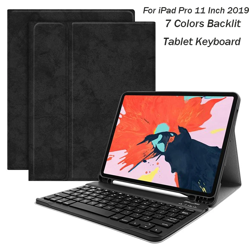 7 цветов клавиатура для планшета с подсветкой для iPad Pro 11 дюймов Bluetooth клавиатура и текстура кожи из искусственной кожи защитный чехол для планшета