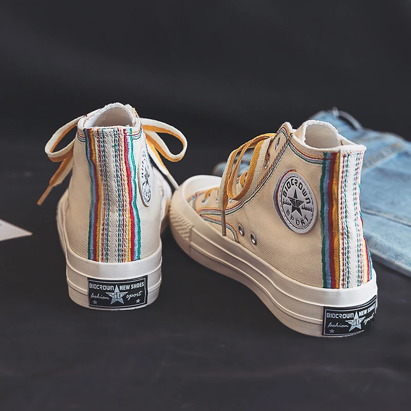 High Top Canvas Shoes Women Ulzzang All match 2020 Summer Ins Fashion Sneakers Retro Casual Shoes Girls Gumshoe Beige Black Low