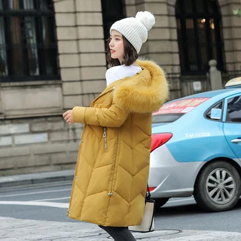 

Fashion Slim Long Winter Jacket Women Warm Casual Hooded Parka 2020 New Fur Collar Jacket Office Lady