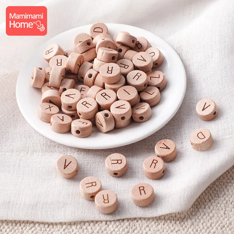 10pcs Wooden Letter Beads Square Round Letter Alphabet Beads For DIY Jewelry Making Bracelet Necklace Personalized Baby Teether