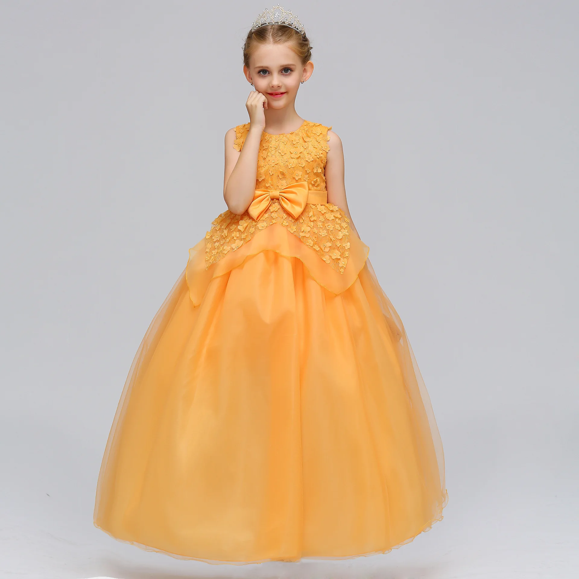 Europe And America Hot Selling AliExpress Dresses of Bride Fellow Kids Princess Dress Girls Flower Stickers Long Skirt Girl Dres