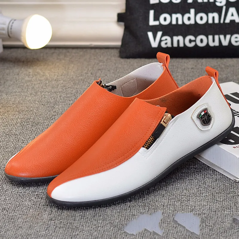 

Summer Men's Leather Vulcanized shoes Fashion Comfortable Light Peas Shoes Male Sneakers Slip-On Waterproof PU Men Loafers BH-40