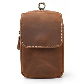 

Vintage Double Leather Waist Bag, Outdoor Leather Belt Hanging Bag, Mobile Phone Bag
