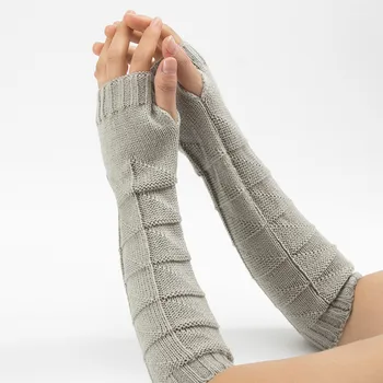 

Women Winter Wrist Arm Warmer Solid Knitted Long Fingerless Gloves Mitten