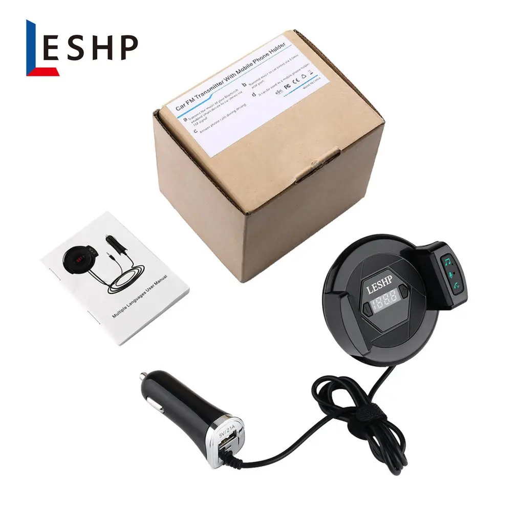 LESHP 5V/2.1A Fast Charging Hands Free Built-in Microphone Multi Function Auto FM Transmitter For Phone 2.1-3.2Inch