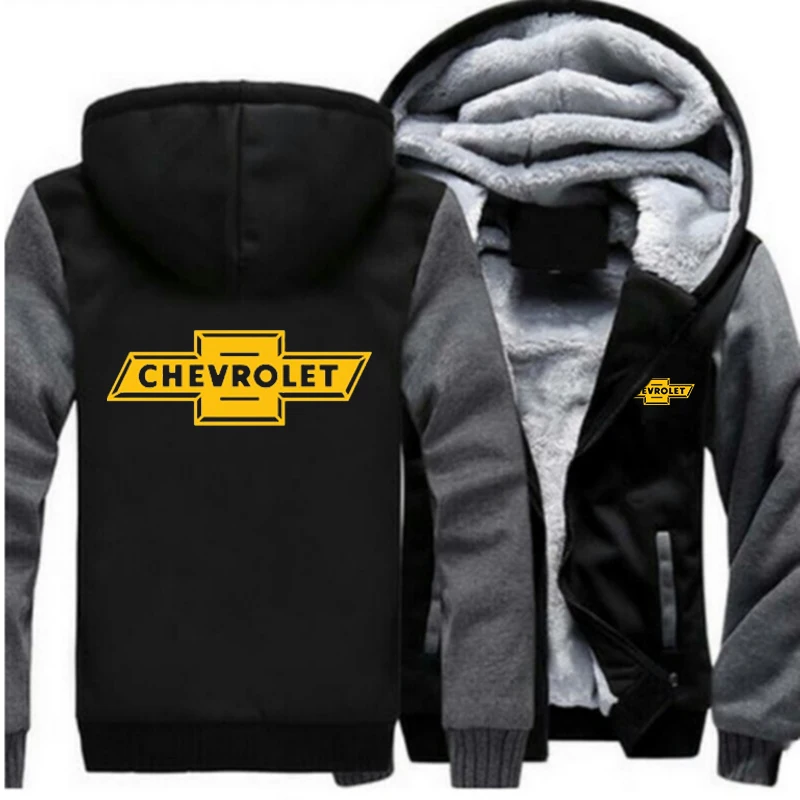 Бренд автомобиля Chevrolet желтый логотип зима новая молния толстовки утепленные куртки удобные пальто модный принт мужские толстовки - Цвет: 4