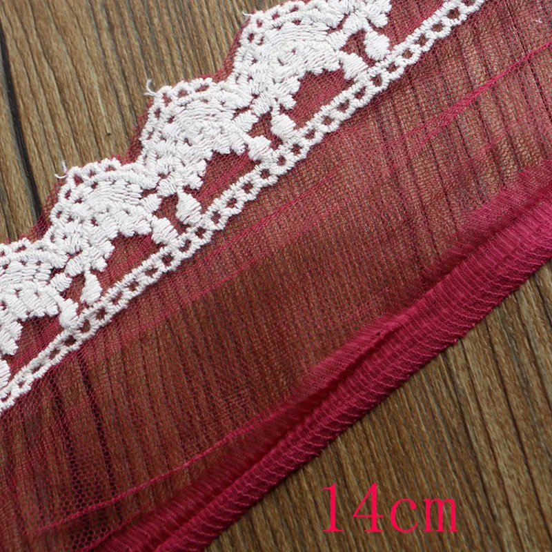 

2 yards 14 cm wide rosy red high quality garment material DIY craft wedding embroidery lace decoration