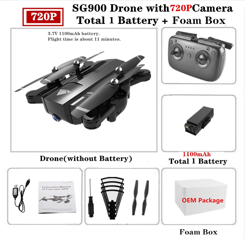 2MP-1100-Foam Box-1 SG900 Радиоуправляемый Дрон с 4K Профессиональный селфи HD широкоугольная двойная камера оптический поток Следуйте складной Квадрокоптер VS S167 XS812 игрушка - Цвет: 2MP-1100-Foam Box-1