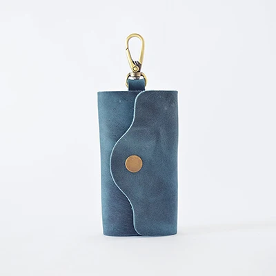Blue Ручной ретро держатель для ключей из воловьей кожи, унисекс, хорошее качество, мужской мешочек с брелоком, сумка, Маленькая женская безопасная вешалка для ключей, простые брелки, Новинка - Цвет: Blue