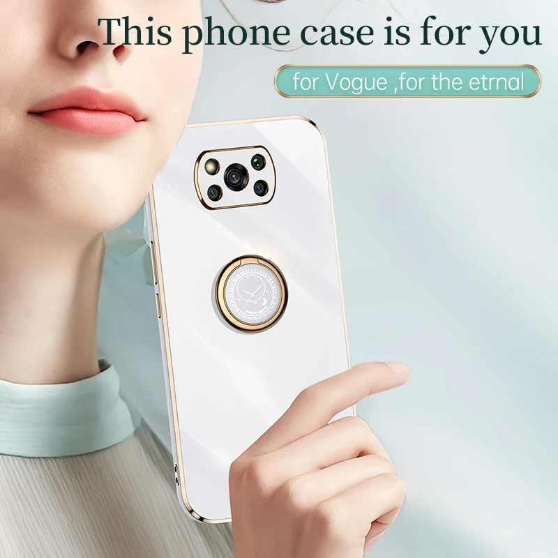 Mobiox Case for Xiomi Redmi Note 10 11 Poco X3 NFC F3 GT M3 X3 Pro 5G 11t 10t pro 10 lite Plating Silicone Ring Stand Cover Case